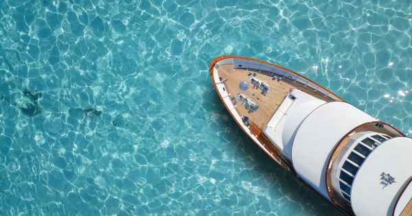 Aerial,Drone,Top,Down,Photo,Of,Luxury,Exotic,Yacht,Nose